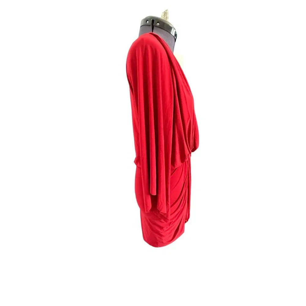 MISA Los Angeles Red Teget Dress Knot Front Bell Sleeves V Neck Draped Ruched‎ S - Picture 8 of 12